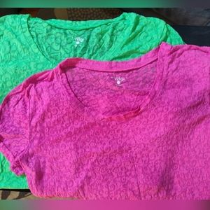 Sheer lace tshirts (Set of 2, one pink, one green)